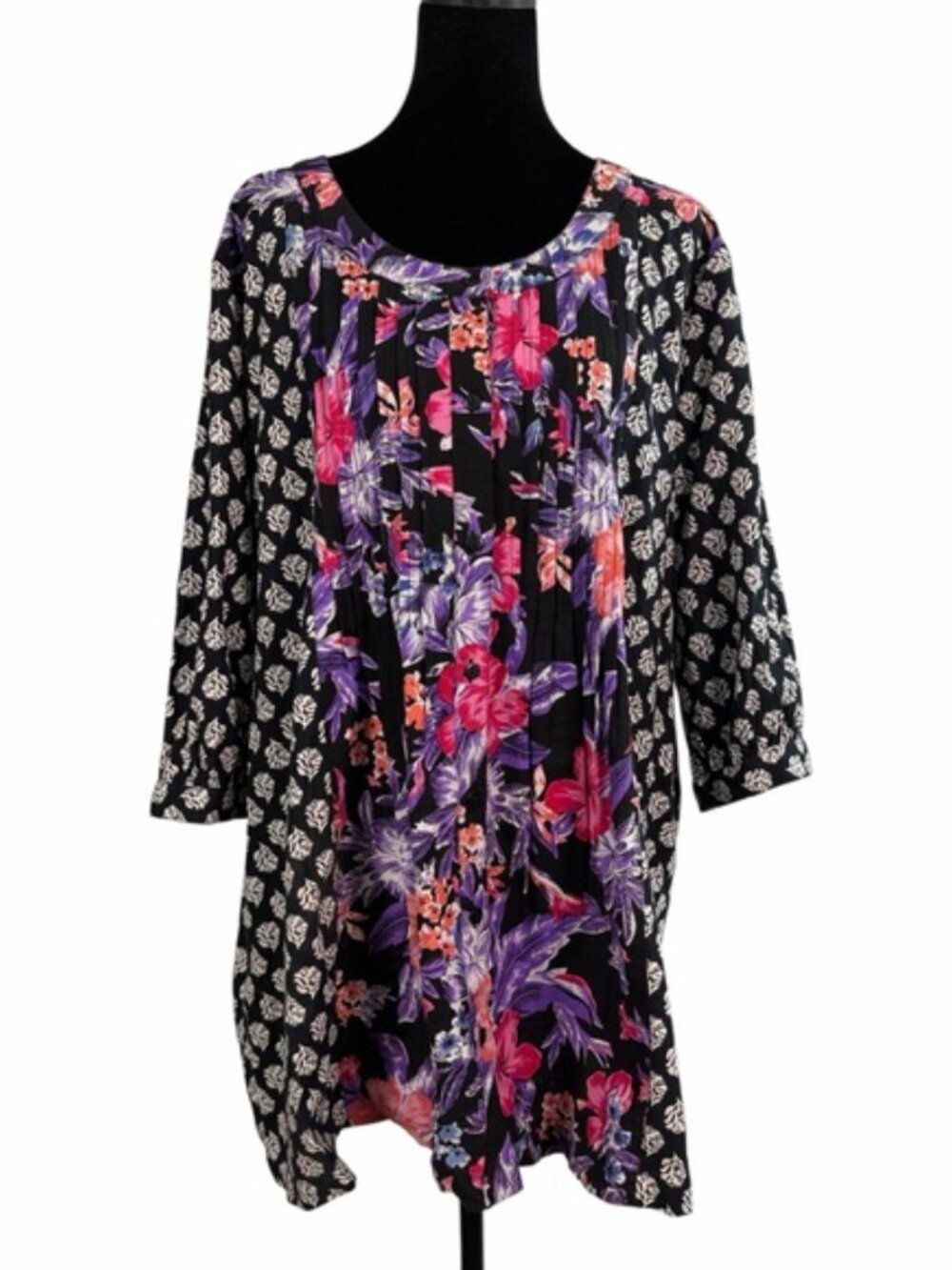 Ulla Popken Black Purple Floral Boho Tunic Top Plus Size 12/14 - Picture 2 of 9